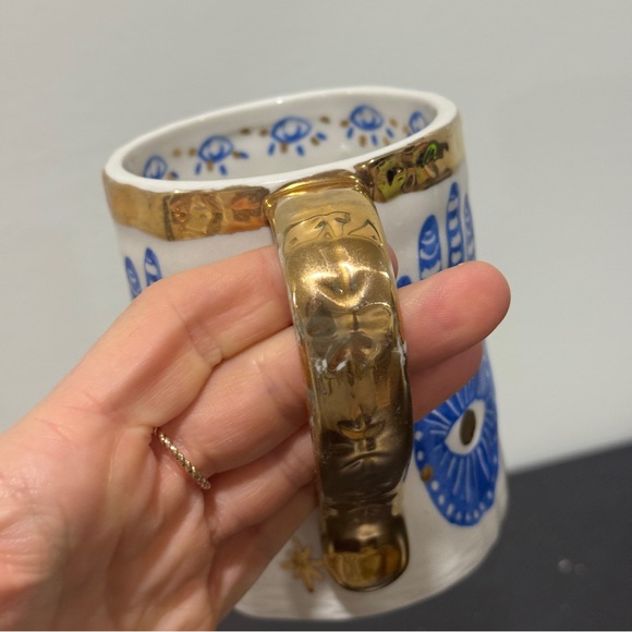 Anthropologie insight Mug Hamsa Coffee Tea evil eye gold hands stars protection - Picture 8 of 10